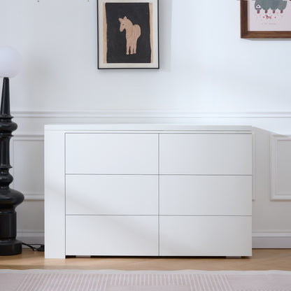 6 Drawer Vanity Dresser Combo with L-Shaped Desk,Wide Desktop & Deep Space,Wood Extendable Vanity Desk for Bedroom Dressing Room image 1