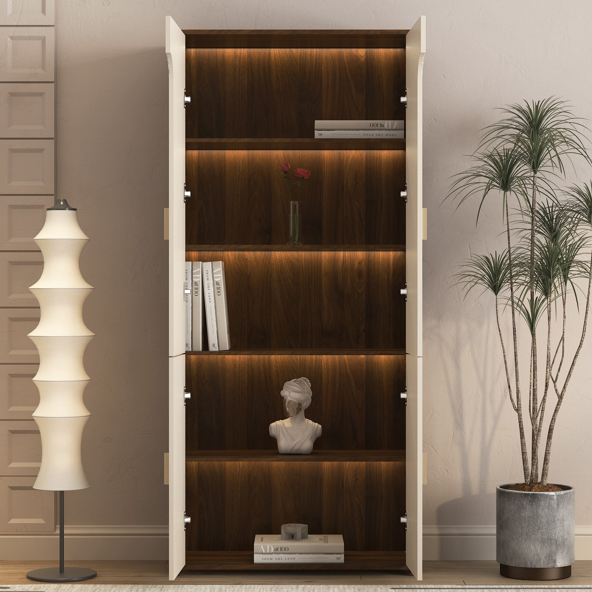 Display Cabinet with Doors,Bookcase with LED Lights, Display Case for Collectibles Bedroom Living Room Office image 3