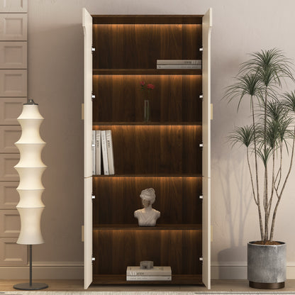 Display Cabinet with Doors,Bookcase with LED Lights, Display Case for Collectibles Bedroom Living Room Office image 3