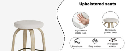 AILUNWALL Swivel Bar Stools Set of 2, Bar Height Backless 30″ Bar Stool, Fabric Upholstered Seat, Sturdy Wood Legs and Metal Footrest, Mid-Century Modern Island Stool for Home Bars, Restaurants, Beige image 10