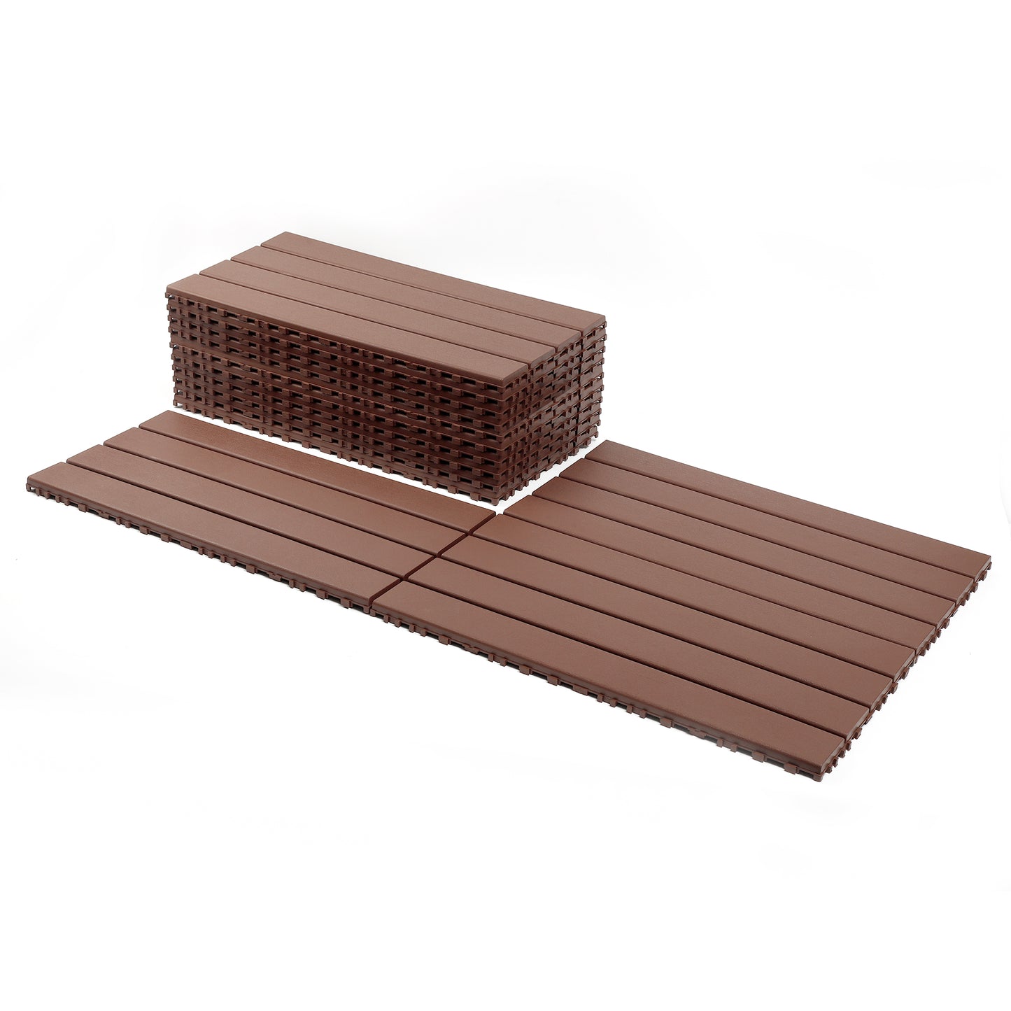 24 pieces of outdoor terrace deck tiles, DIY interlocking decking floor tiles, easy to install patio tiles, suitable for indoor and outdoor balcony backyard poolside,Brown image 2
