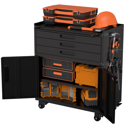 34.3" Rolling Metal Tool Cabinet - Heavy Duty Garage Storage with Lockable Doors & 3 Drawers, Mobile Workbench Organizer for Garage, Workshop, Home image 11