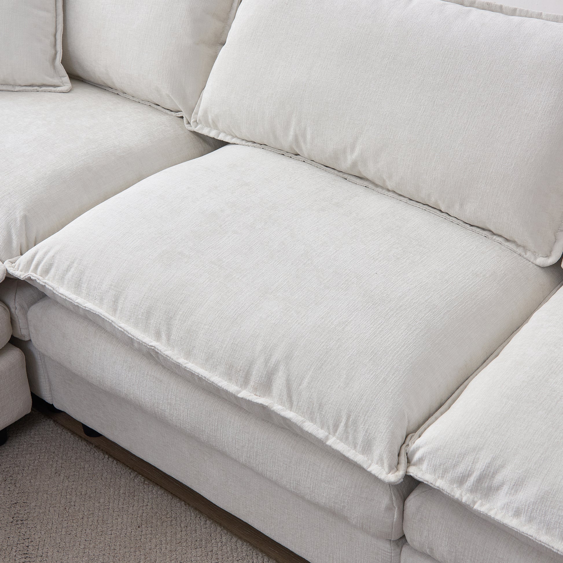 105" Modular Sectional Couch,Upholstered Soft Chenille Fabric Sofa,3 Seater with Ottoman L Shape Sofa Beige image 6