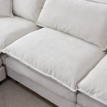 105" Modular Sectional Couch,Upholstered Soft Chenille Fabric Sofa,3 Seater with Ottoman L Shape Sofa Beige image 6