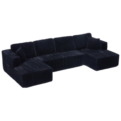 U shape Modular Sectional Sofa, Compressed Sectional Sofa Modern Minimalist Style Corduroy Couch, Sleeper Sofa for Living Room, Bedroom, Comfy Compressed Sofa Couch Space-Efficient,BLACK image 7