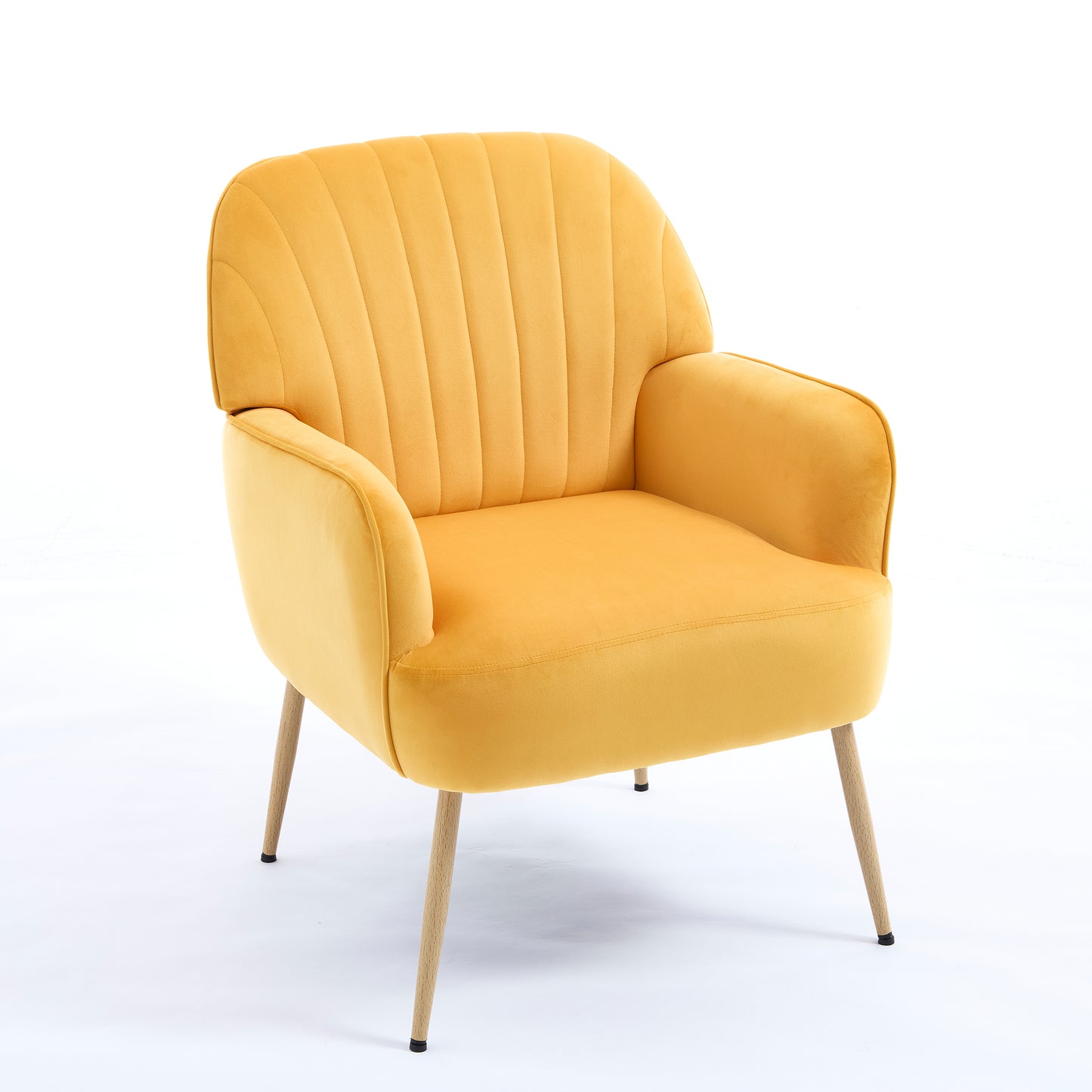 Velvet Accent Chair, Modern Upholstered Living Room Chairs, Luxury Single Sofa Armchair with Metal Legs, Comfy Barrel Chairs for Living Room, Waiting Room, Bedroom, Office and Cafe, Yellow image 12
