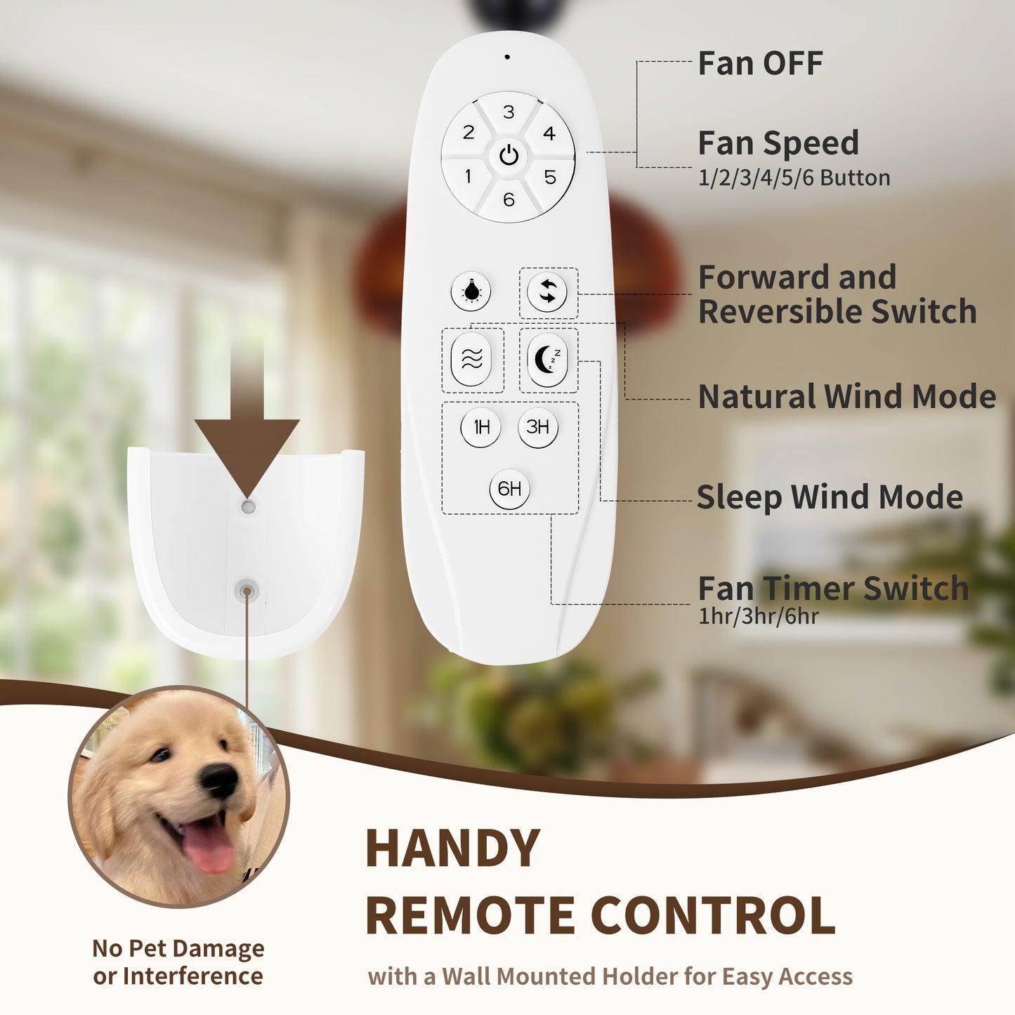 20" Pumpkin Wood Ceiling Fan, Rustic Farmhouse Plywood Fandelier with 6 E12 Sockets, Reversible DC Motor, Adjustable Hanging, 6 Speeds Remote Control Ceiling Fan for Dining Room Kitchen image 11