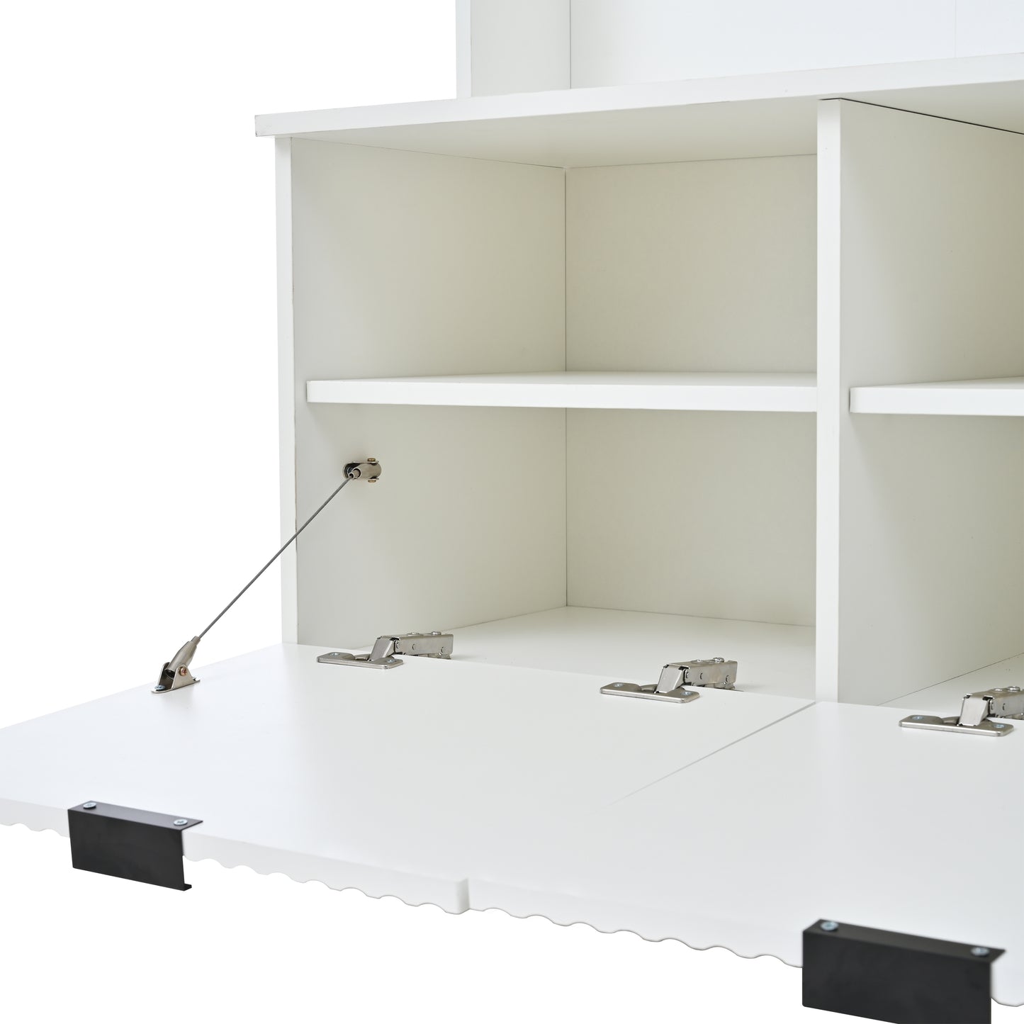 49.6 " 5-in-1 Hall Tree with Bench, Shoe Storage & 3 Open Storage Cabinets, Farmhouse Hall Tree with High Gloss Fluted Doors for Hallway Living Room image 7