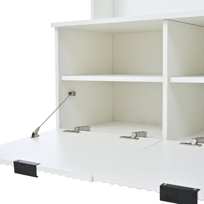 49.6 " 5-in-1 Hall Tree with Bench, Shoe Storage & 3 Open Storage Cabinets, Farmhouse Hall Tree with High Gloss Fluted Doors for Hallway Living Room image 7