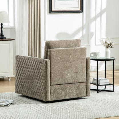 29.5''W Upholstered 360° Swivel Armchair with Hidden Storage, Comfy Diamond-Shape Tufted Armrests Accent Square Club Chair Single Sofa with Pillow for Living Room, Bedroom,Reading Nook,Corner, Taupe image 8