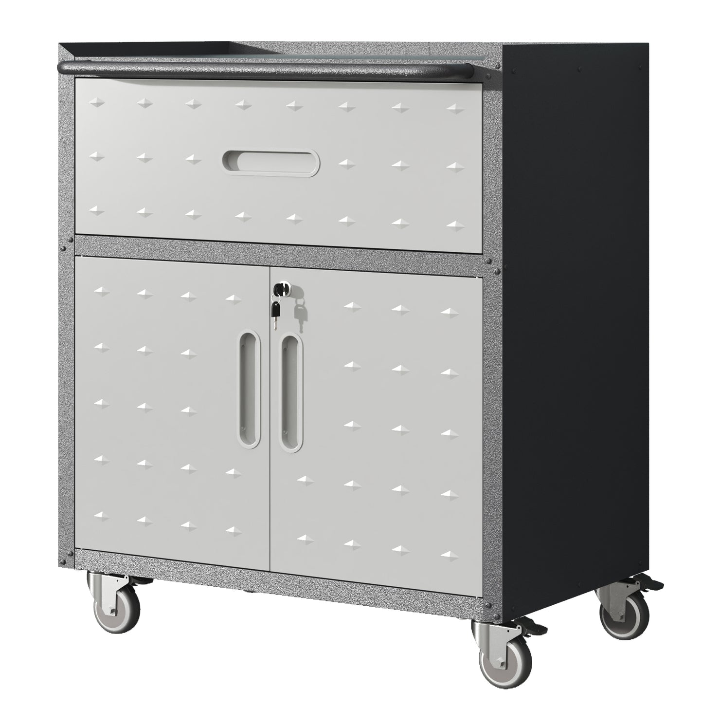 Sturdy and Durable Metal Tool Cabinet for Garage with Wheels - Mobile Heavy-Duty Storage Cabinet with 1 Drawer and 2 Locking Doors, Rolling Tool Storage Cabinet, Black and Gray image 2