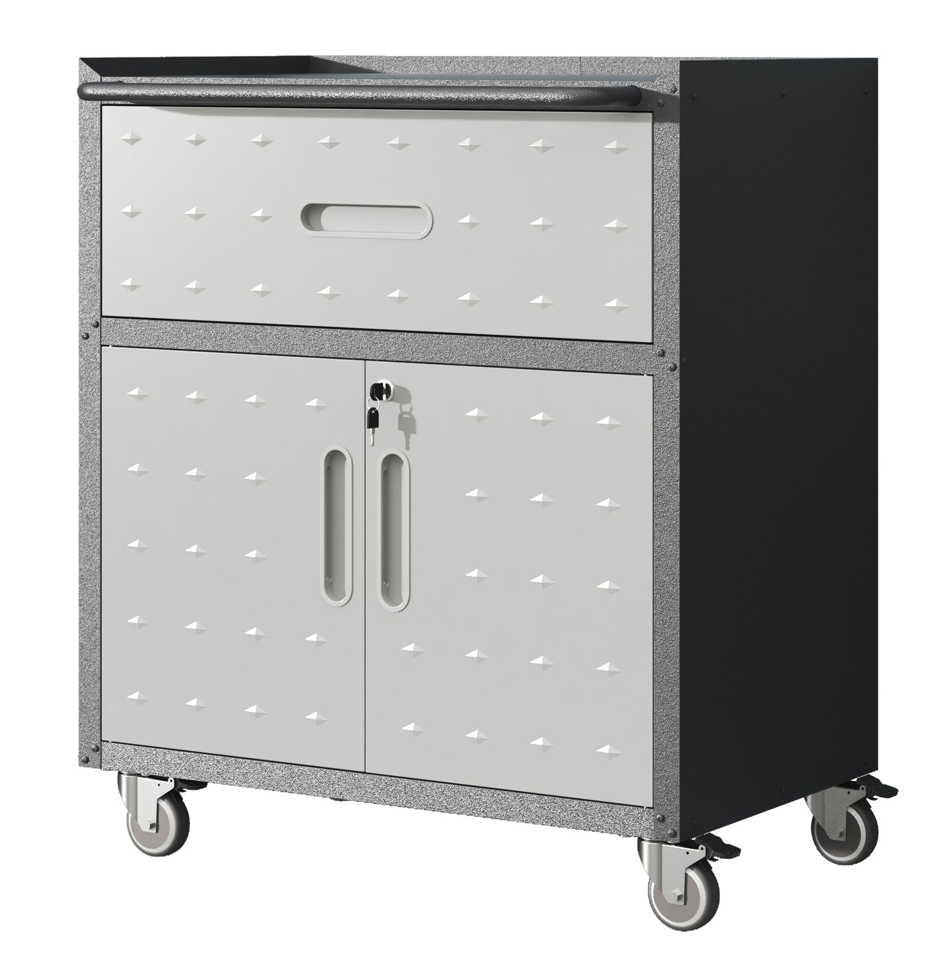 Sturdy and Durable Metal Tool Cabinet for Garage with Wheels - Mobile Heavy-Duty Storage Cabinet with 1 Drawer and 2 Locking Doors, Rolling Tool Storage Cabinet, Black and Gray image 2