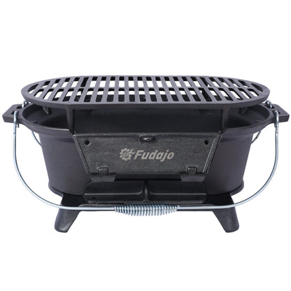 Oval Cast Iron Grill Outdoor, Portable Charcoal Grill and Tabletop Cast Iron Skillet - 100% Cast Iron, Durable, Small Charcoal Grill, Camping Stove, Hibachi Grill image 1