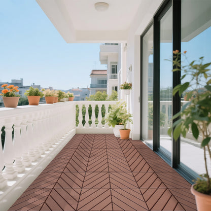 Plastic interlocking decking tiles, 44 packs of terrace decking tiles, 12 inches x 12 inches waterproof for all-weather use, backyard pool decking tiles, Brown image 10