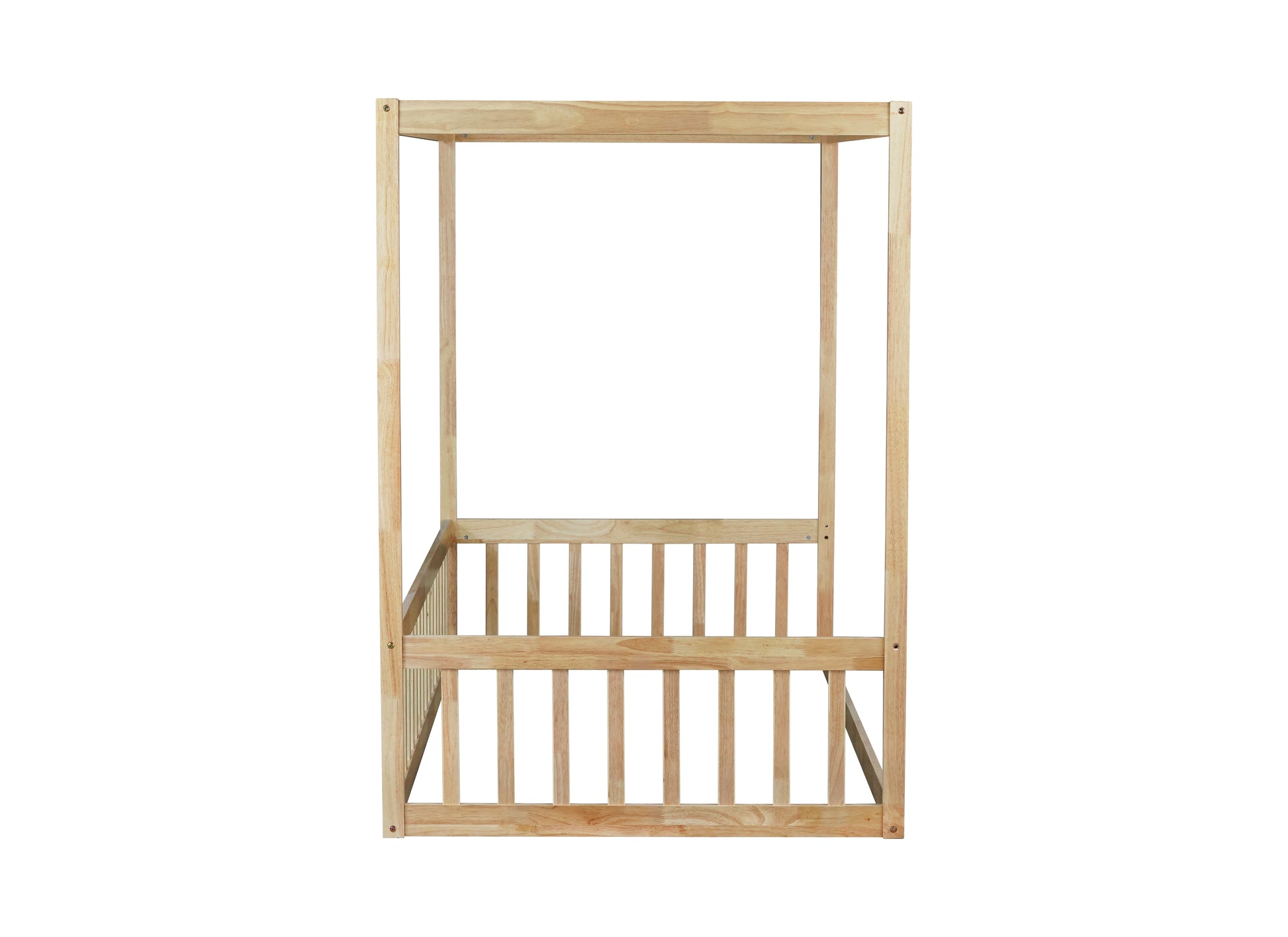 Twin Size Canopy Frame Floor Bed with Fence,Guardrails,Natural (Old Sku:W504P143279) image 2
