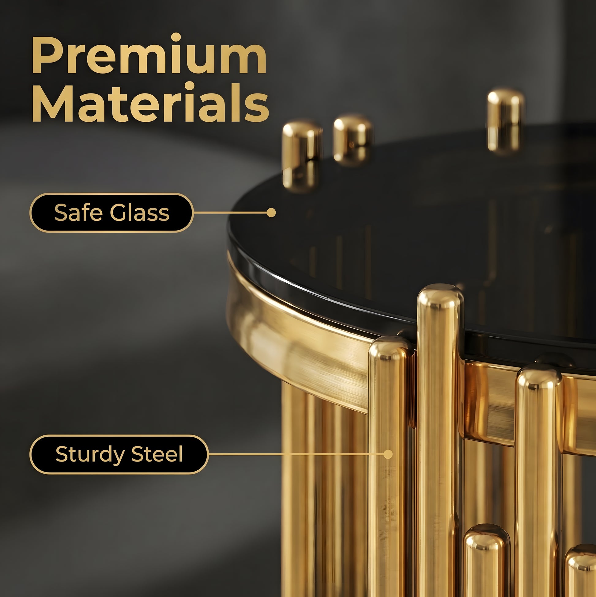 19.7" Round Glass End Table, 2-Tier Gold Side Table with Stainless Steel Legs and Black Tempered Glass, Modern Luxury End Table for Living Room Home Office image 6