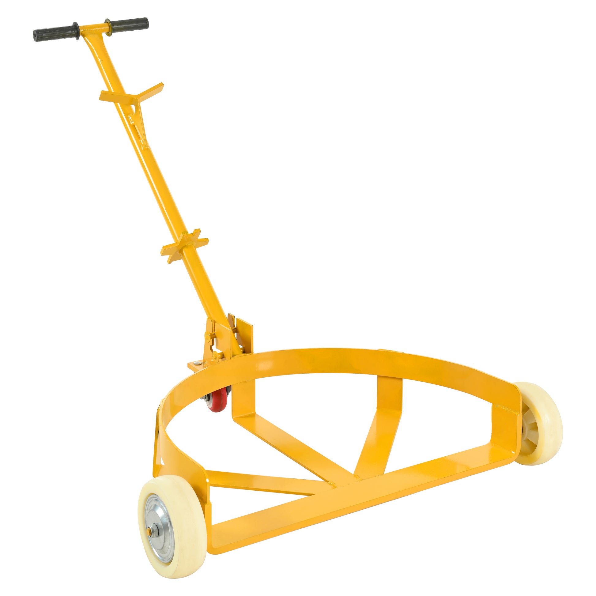 55 Gallon Drum Dolly, 1200lbs capacity, with 2 fixed PU Wheels and 1 swivel wheel - Low Profile Steel Oil Drum Caddy Oil Barrel Drum Roller Hand Cart image 3