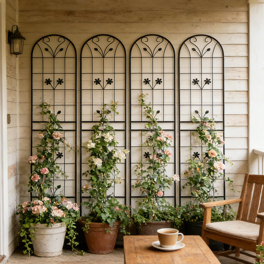 4 Pack Metal Garden Trellis 86.7" x 19.7" Rustproof Trellis for Climbing Plants Outdoor Flower Support Black image 1