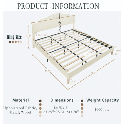 King Size Bed Frame Upholstered Platform Bed with Adjustable Headboard,Linen Fabric Padded,Modern Simple Style Platform Bed No Box Spring Needed, Easy Assembly, Beige image 5