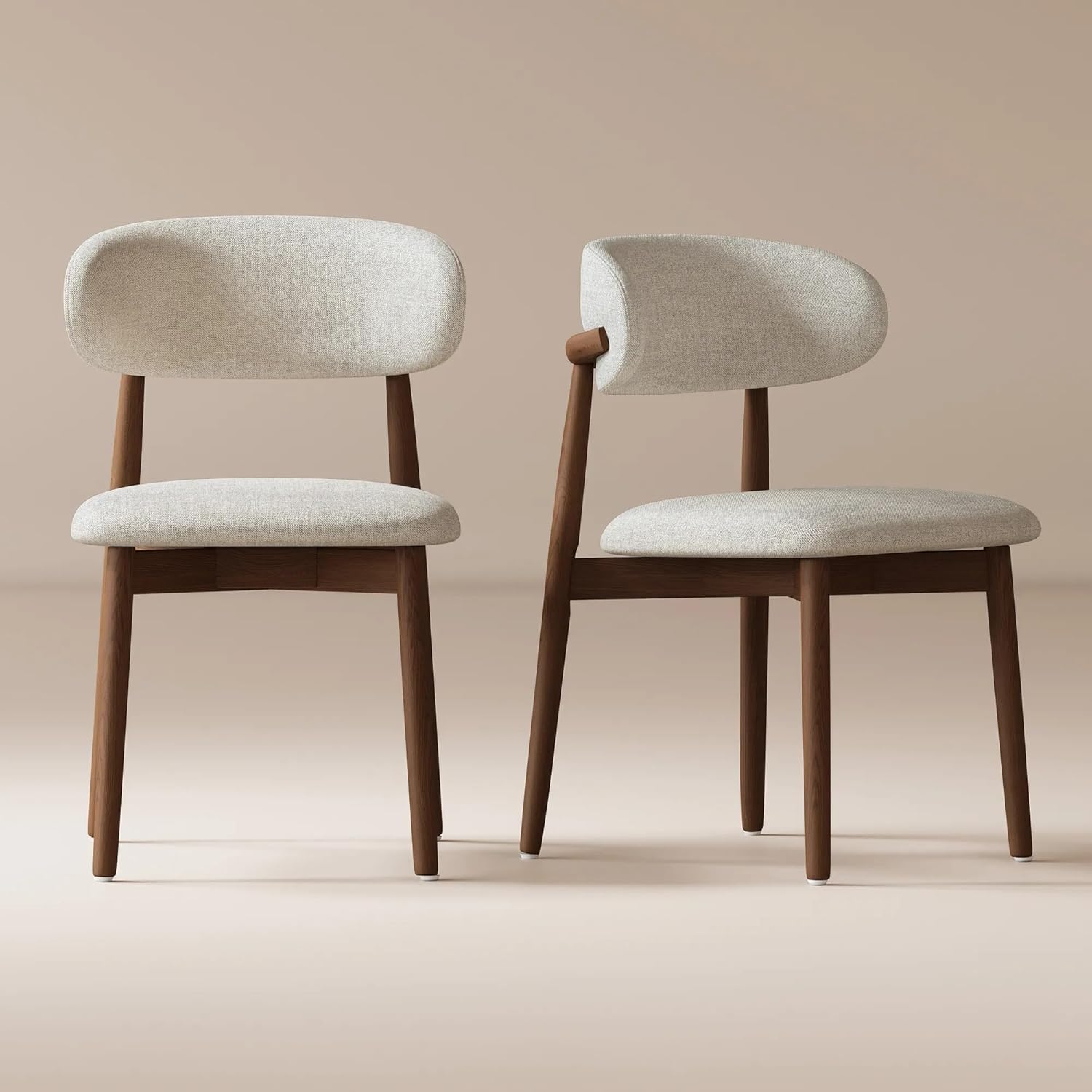 Set of 2 Solid Ash Wood Dining Chairs, Mid-Century Modern Hardwood Kitchen Side Chairs with Upholstered Seat and Ergonomic Curved Backrest, Japandi Style Heavy Duty 330 LBS Capacity-WALNUT image 1