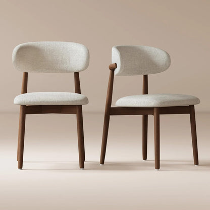 Set of 2 Solid Ash Wood Dining Chairs, Mid-Century Modern Hardwood Kitchen Side Chairs with Upholstered Seat and Ergonomic Curved Backrest, Japandi Style Heavy Duty 330 LBS Capacity-WALNUT image 1