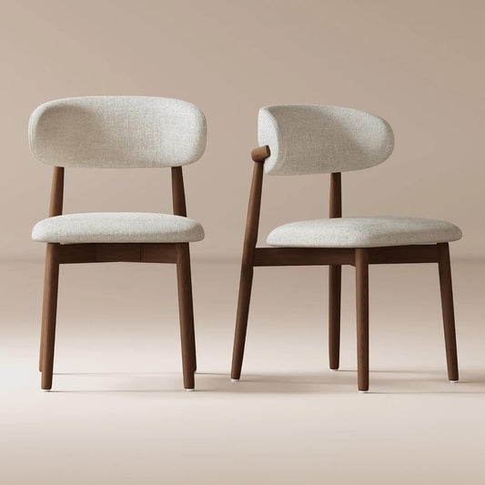 Set of 2 Solid Ash Wood Dining Chairs, Mid-Century Modern Hardwood Kitchen Side Chairs with Upholstered Seat and Ergonomic Curved Backrest, Japandi Style Heavy Duty 330 LBS Capacity-WALNUT image 1
