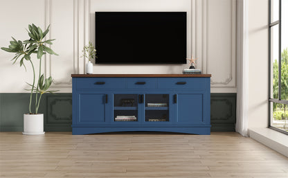 Modern Blue TV Console, 67" Width TV Stand, Glass Doors & Storage Drawers, Adjustable Shelves (Old SKU:N779P296233B) image 8