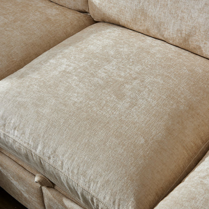 96.5" Sectional Couch for Living room, Upholstered Soft Chenille Fabric Sofa, 3-Seater with One Ottoman L Shape Sofa Light Coffee image 8