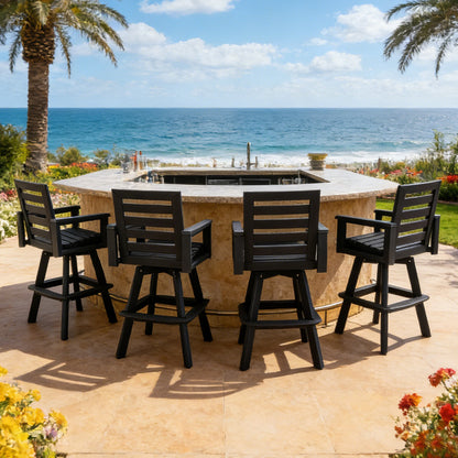 Outdoor Swivel Bar Stools, Carbon HDPE High-Density Polyethylene Patio Bar Chair with 360° Swivel & Ladderback, All-Weather Bar Height Stool for Deck, Porch, Poolside, Hot-Embossed Wood Grain image 2