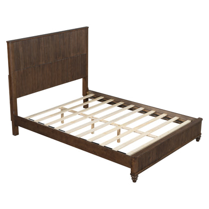 Solid Wood Bed Frame,Queen Platform Bed Frame with Headboard,Tall Headboard Natural Wood Bed,No Box Spring Needed,Walnut image 7