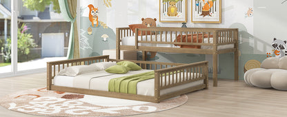 Twin XL over Queen Bunk Bed with Ladder and Guardrails, Walnut image 9