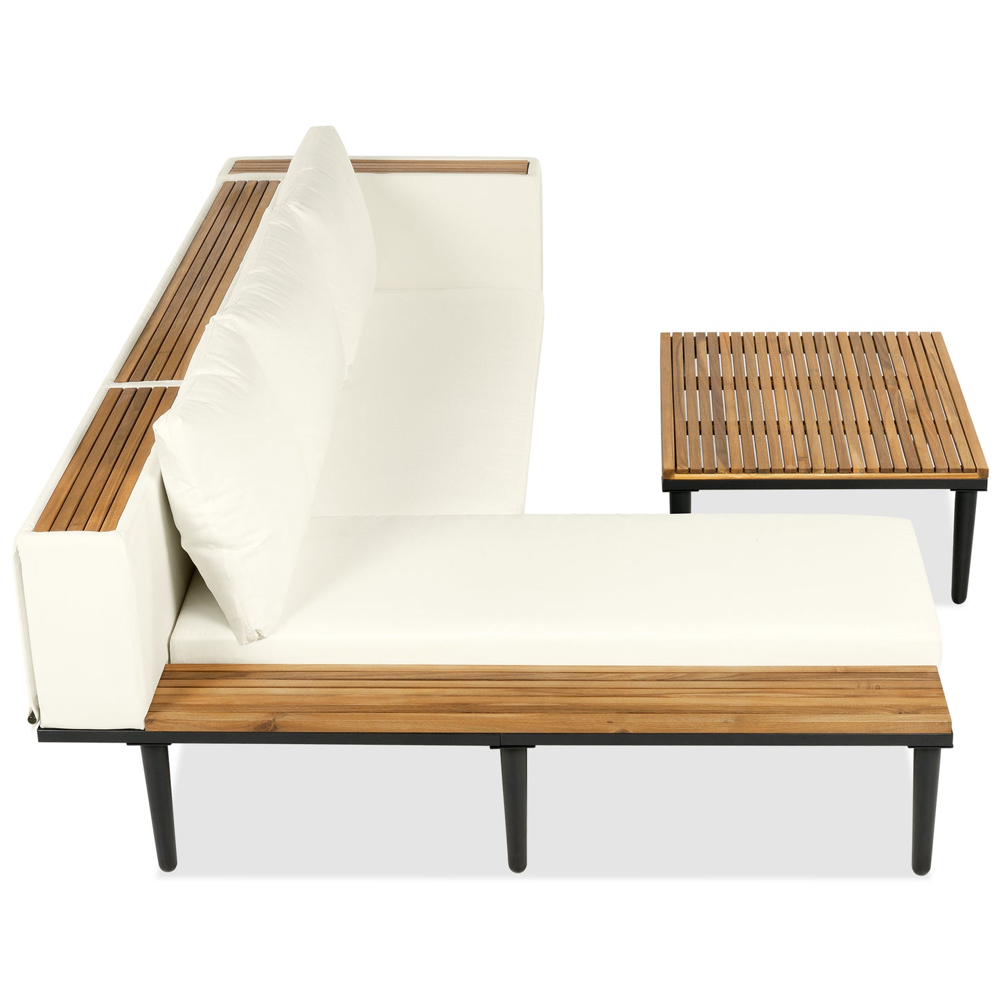 <Old SKU: N704G201251A>Luxury Patio Furniture Set with Removable Cushions and Coffee Table, L-Shaped Acacia Wood Sofa with Side table, Outdoor Conversation Sectional Sofa for Backyard, Porch, Beige image 8