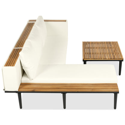<Old SKU: N704G201251A>Luxury Patio Furniture Set with Removable Cushions and Coffee Table, L-Shaped Acacia Wood Sofa with Side table, Outdoor Conversation Sectional Sofa for Backyard, Porch, Beige image 8