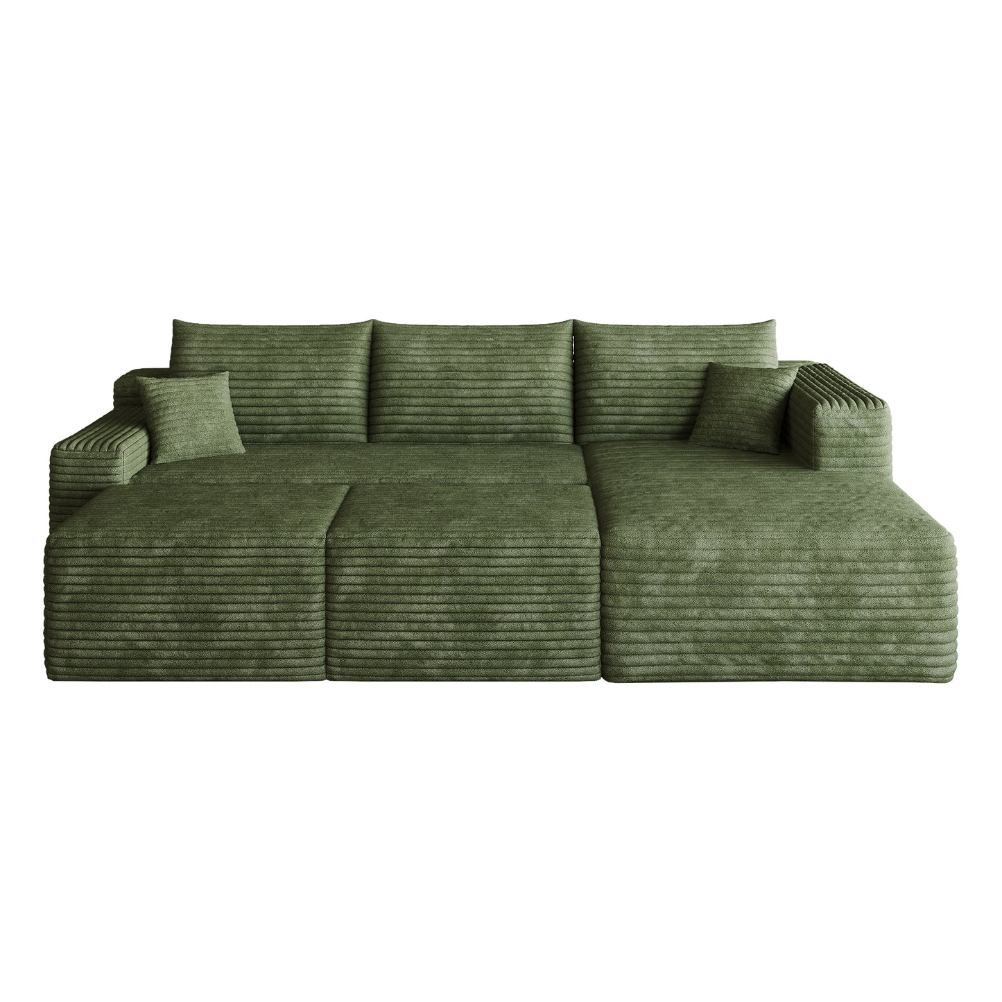 95" Cloud Sectional Sofa with 2 Ottoman,Modern Minimalist Upholstered Couches, Comfort U Shaped Sofa for Living Room,Deep Seat Corner Couch,No Assembly Required,Green(Plush Corduroy Fabric) image 11