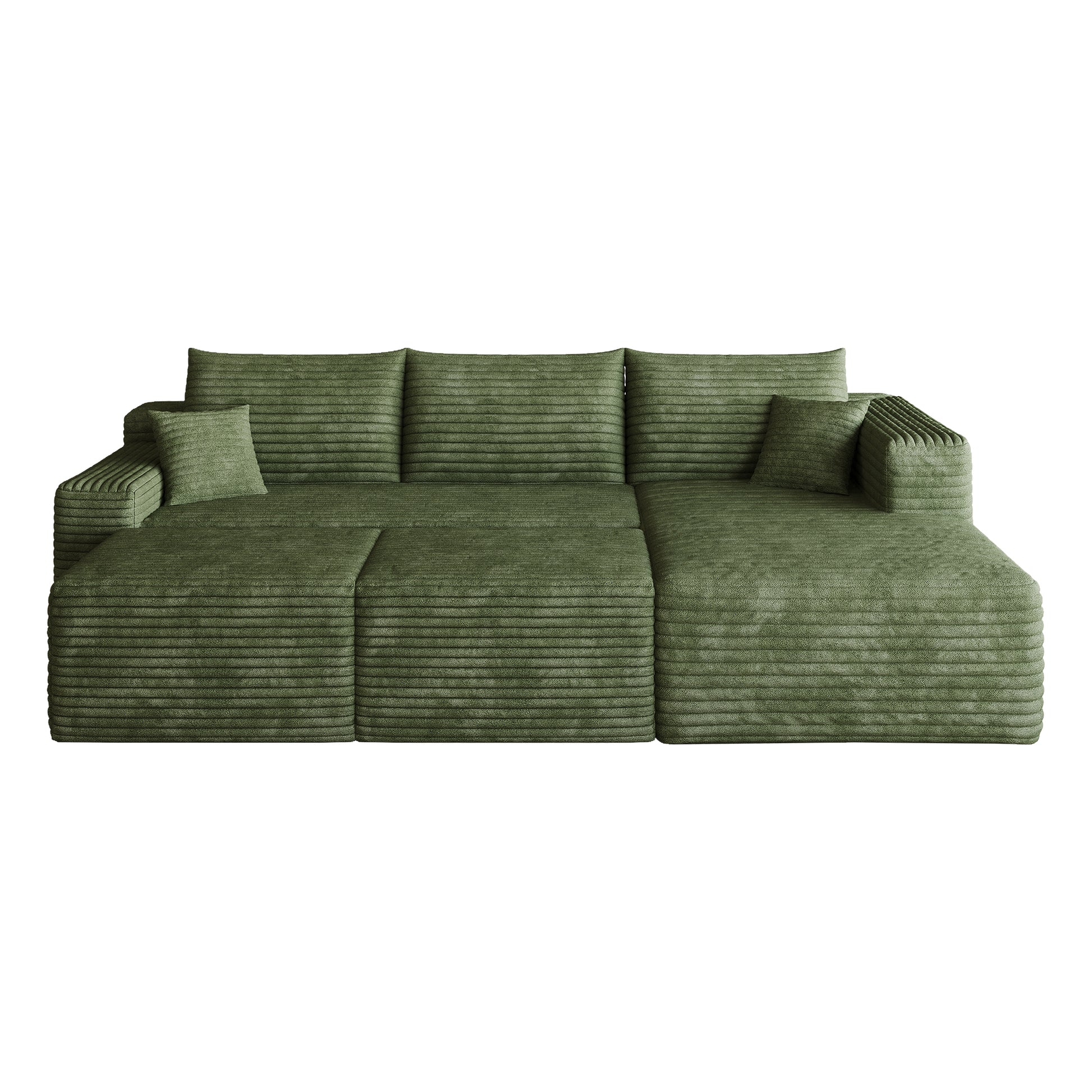 95" Cloud Sectional Sofa with 2 Ottoman,Modern Minimalist Upholstered Couches, Comfort U Shaped Sofa for Living Room,Deep Seat Corner Couch,No Assembly Required,Green(Plush Corduroy Fabric) image 11