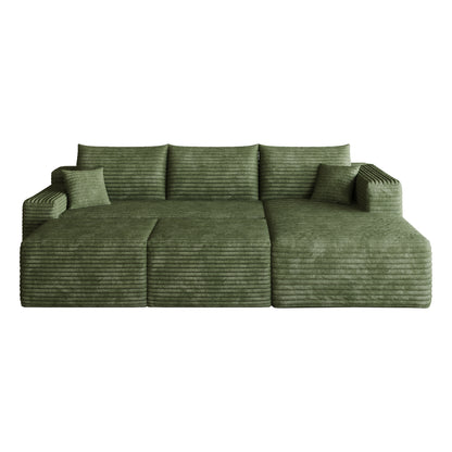 95" Cloud Sectional Sofa with 2 Ottoman,Modern Minimalist Upholstered Couches, Comfort U Shaped Sofa for Living Room,Deep Seat Corner Couch,No Assembly Required,Green(Plush Corduroy Fabric) image 11