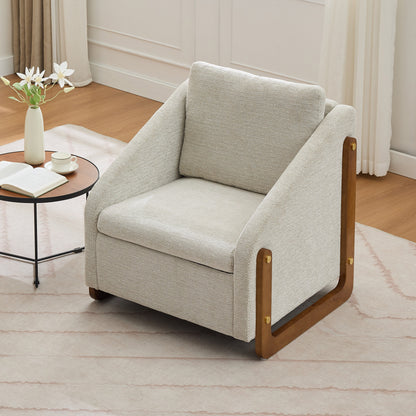 057-Set of 1 Chenille Fabric Modern Upholstered Armchair with Wooden Side Frame, Accent Leisure Chair with Cushioned Seat and Backrest for Living Room, Bedroom,Beige image 1