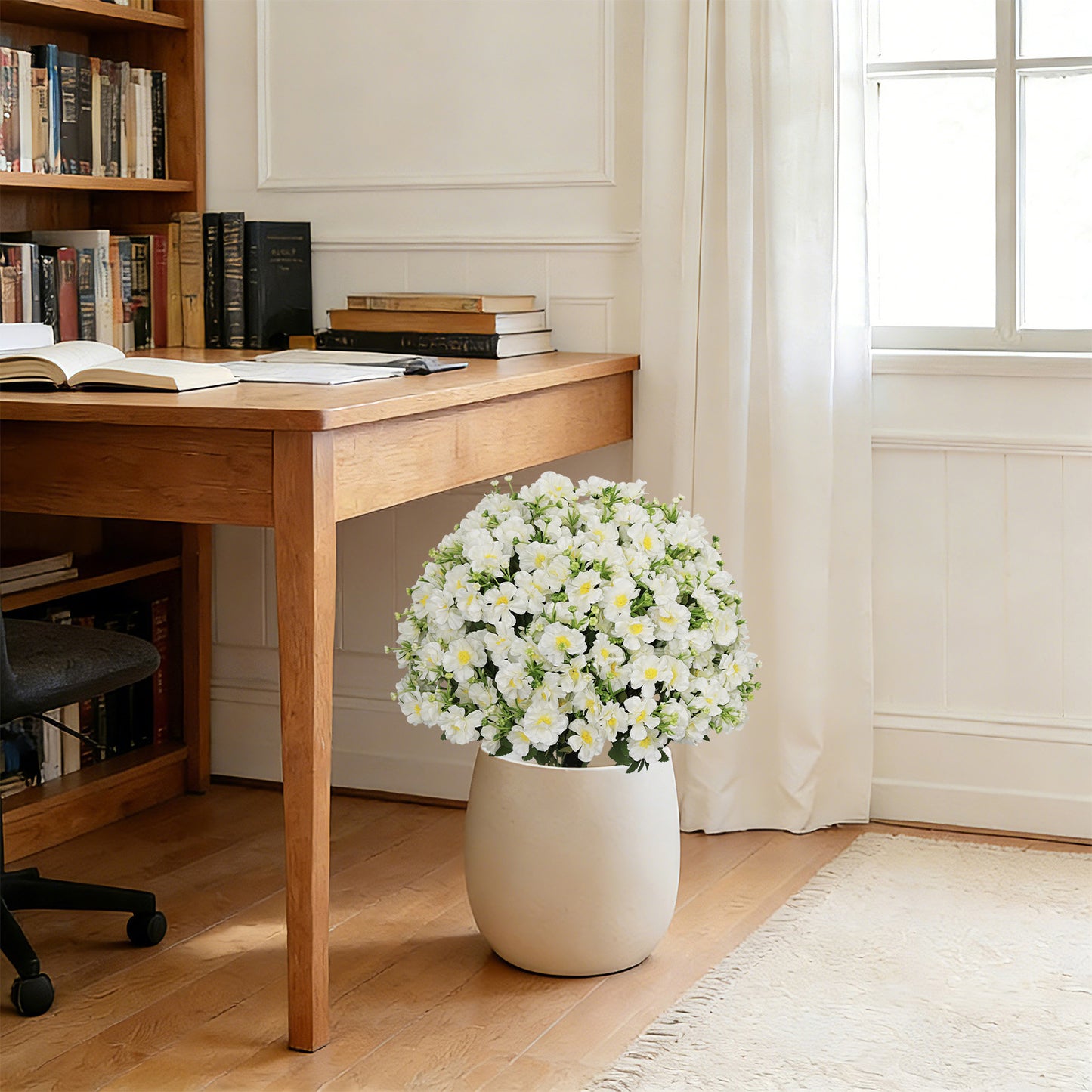 24-Inch Faux Flower Artificial Snow Lotus Potted Plant UV-Resistant Artificial Floral Decor Suitable for Indoor & Outdoor Spaces(White),2 Pots per /Set image 9