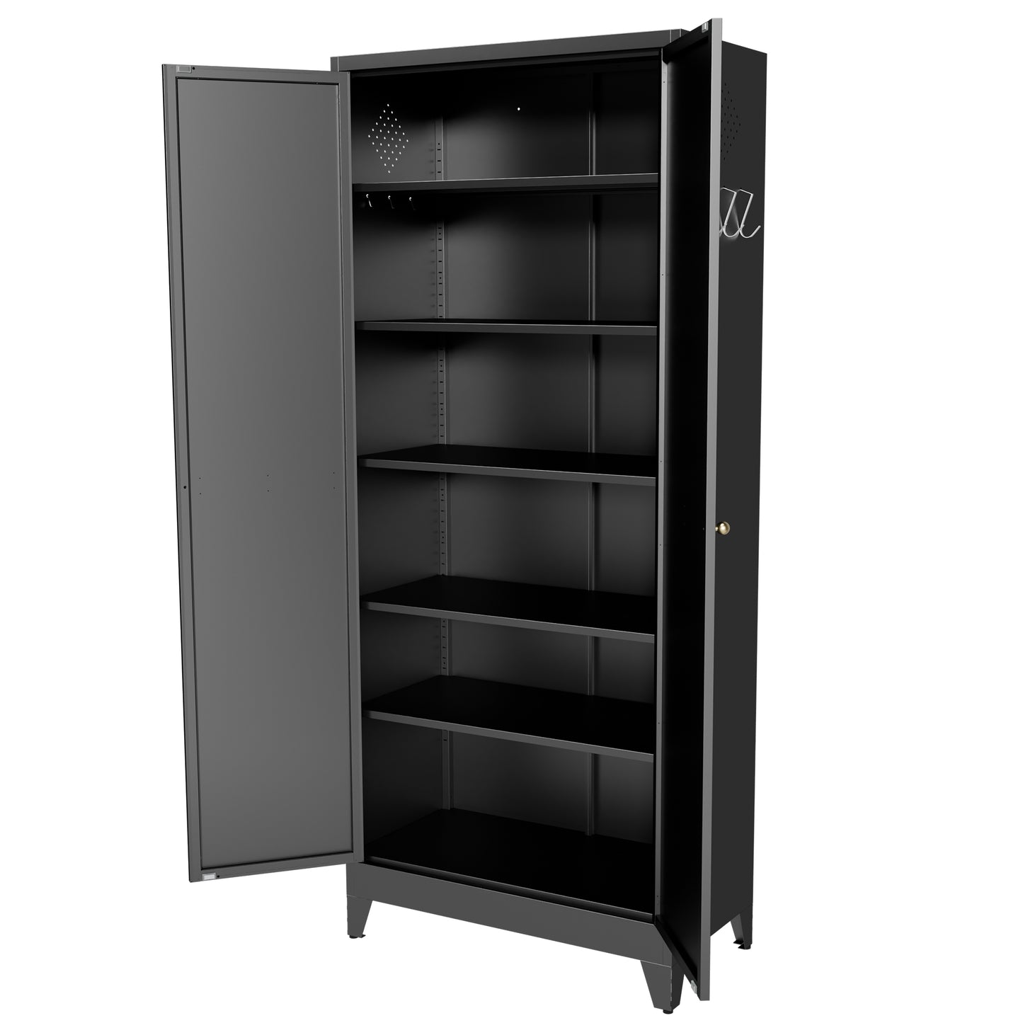 75" Black Metal Kitchen Pantry Cabinet Adjustable Storage with 5 Shelves (180lb Capacity), Freestanding Kitchen Storage Cabinet with Adjustable Shelves, Dishware in Kitchen, Pantry, Dining Room image 6