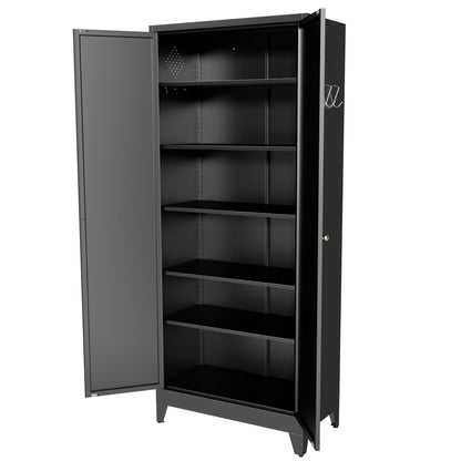 75" Black Metal Kitchen Pantry Cabinet Adjustable Storage with 5 Shelves (180lb Capacity), Freestanding Kitchen Storage Cabinet with Adjustable Shelves, Dishware in Kitchen, Pantry, Dining Room image 6