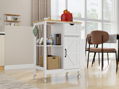 Kitchen Island Cart with Mobile Carts with Storage Cabinet, Rolling Kitchen Table with Spice Rack, Towel Rack, and Drawer, Portable Islands on Wheels, White image 5