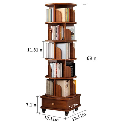 (UPGRADED) Rotating Bookshelf, 360 Display Corner Bookshelf for Small Space, 6 Tier Bookcase Storage Rack with Wheels, Wood Narrow Organizer for Bedroom, Living Room, Study Room, Walnut Brown image 10