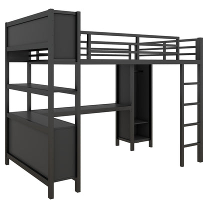 Metal Loft Bed with Wardrobe And L-shaped Desk, Full Size Loft Bed with Storage Cubes and Shelves, Heavy Duty Loft Bed for Kids Teens Adults, Black image 8