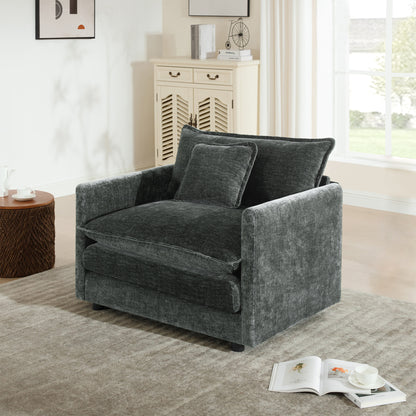 Comfy Deep Single Seat Sofa Upholstered Reading Armchair Living Room Chair Gray Chenille Fabric, 1 Toss Pillow image 1