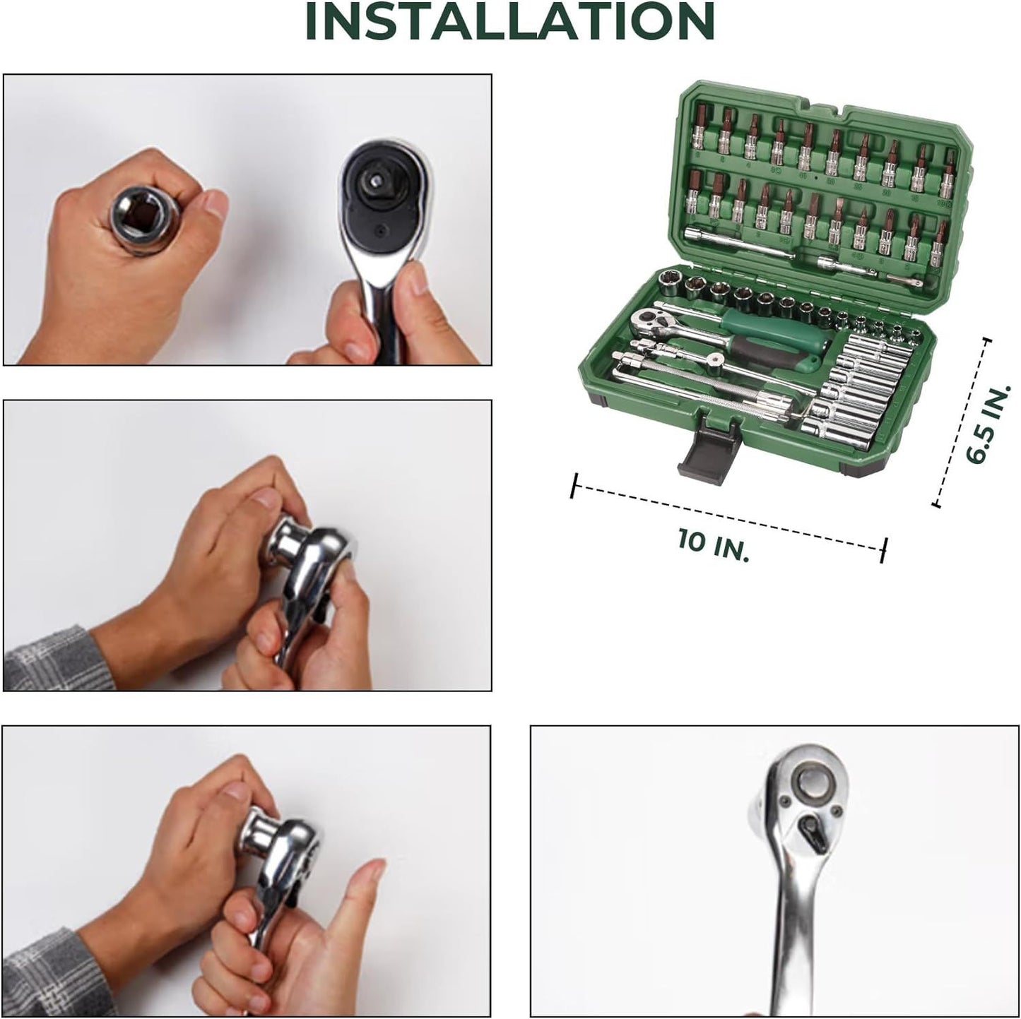 54pcs 1/4" Socket and Drive Tool Set Mechanics Tools Kit Sockets Set Metric Drive Socket Set, Drive Sizes with Plastic T image 2