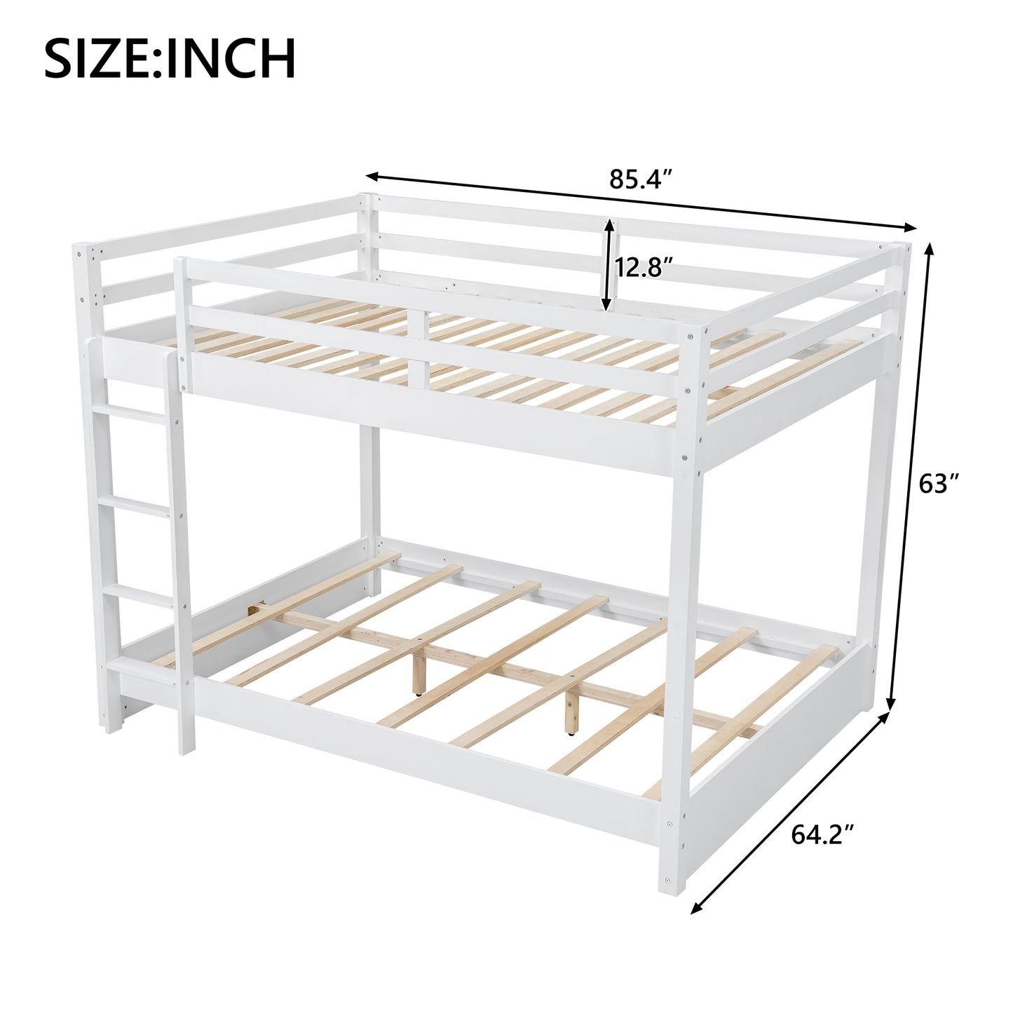 Wood Queen Size Bunk Bed with Ladder, White image 10