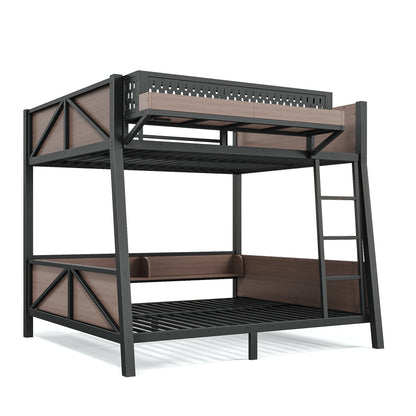 Full Bunk Bed with Storage Shelves,Twin Size Metal Bunk Bed Frame with LED Light and USB Ports For Kids,Teens.Black image 12