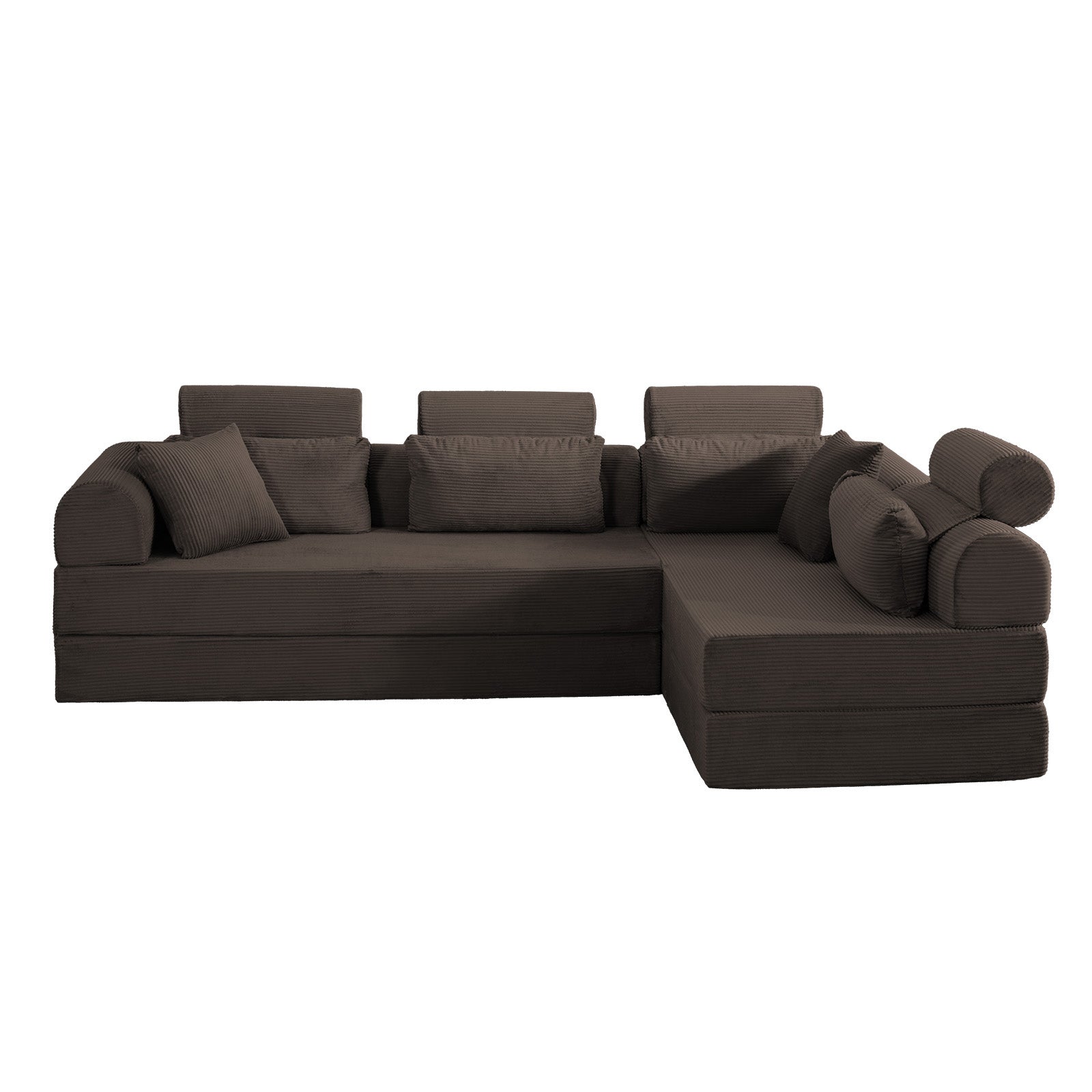 L shape Modular Sectional Sofa, Compressed Sectional Sofa Modern Minimalist Style Corduroy Couch,Unfold into a bed, Bedroom, Comfy Compressed Sofa Couch Space-Efficient Design(Brown) image 5