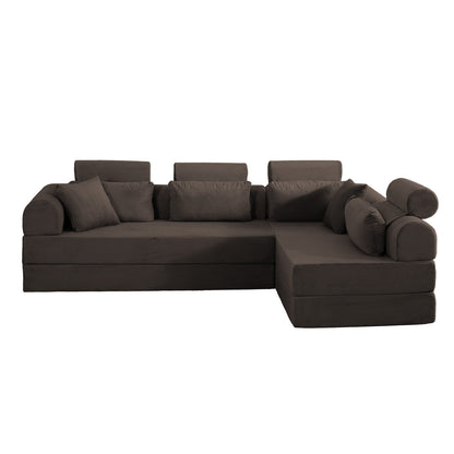 L shape Modular Sectional Sofa, Compressed Sectional Sofa Modern Minimalist Style Corduroy Couch,Unfold into a bed, Bedroom, Comfy Compressed Sofa Couch Space-Efficient Design(Brown) image 5