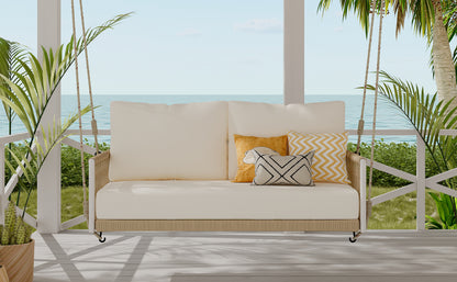 TREXM 1-Piece Woven Rope Outdoor Swing Sofa with Soft Cushions Seating 2 for Patio, Courtyard and Balcony (Beige) image 6
